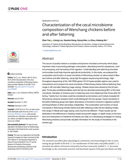 Characterization of the Cecal Microbiome Composition of Wenchang Chickens Before and After Fattening