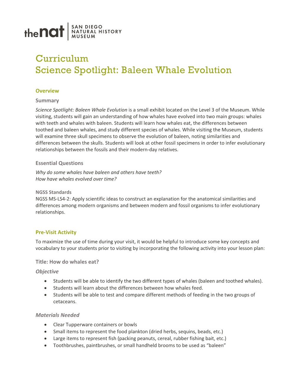 Science Spotlight Baleen Whale Evolution Curriculum
