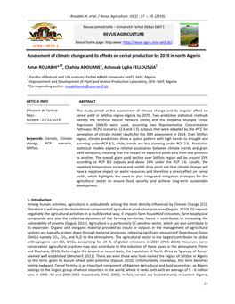 Assessment of Climate Change and Its Effects on Cereal Production by 2070 in North Algeria