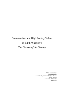 Consumerism and High Society Values in Edith Wharton's The