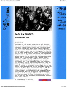 Back on Target: Devo Live in 1980 Page 1 of 6