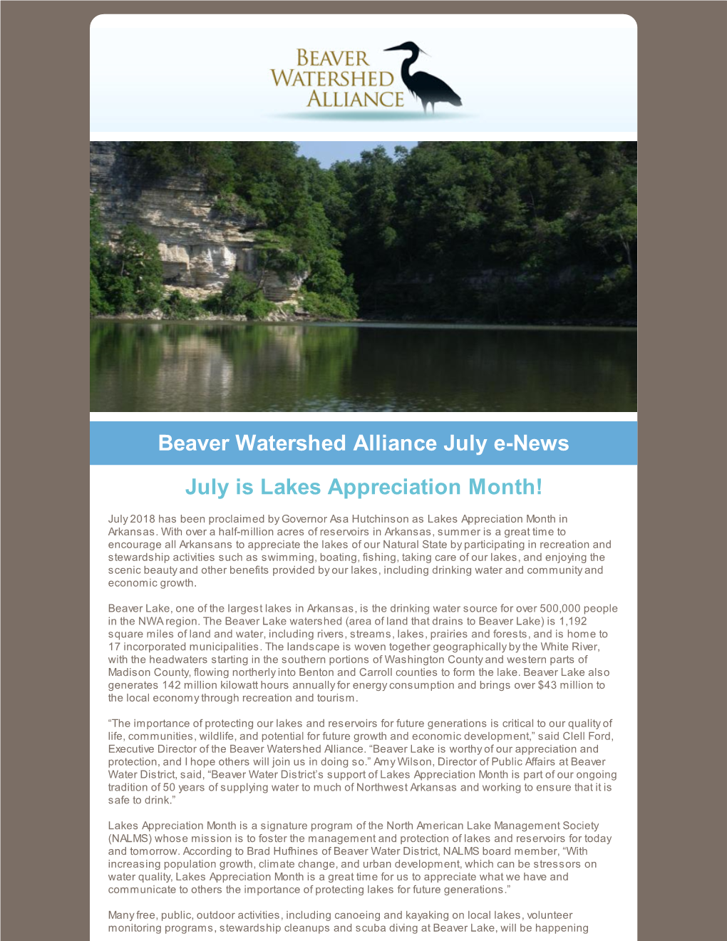 Beaver Watershed Alliance July E-News July Is Lakes Appreciation Month!