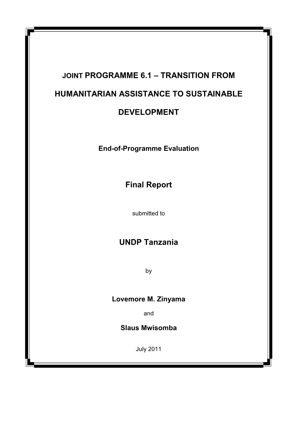 Joint Programme 6.1 – Transition From