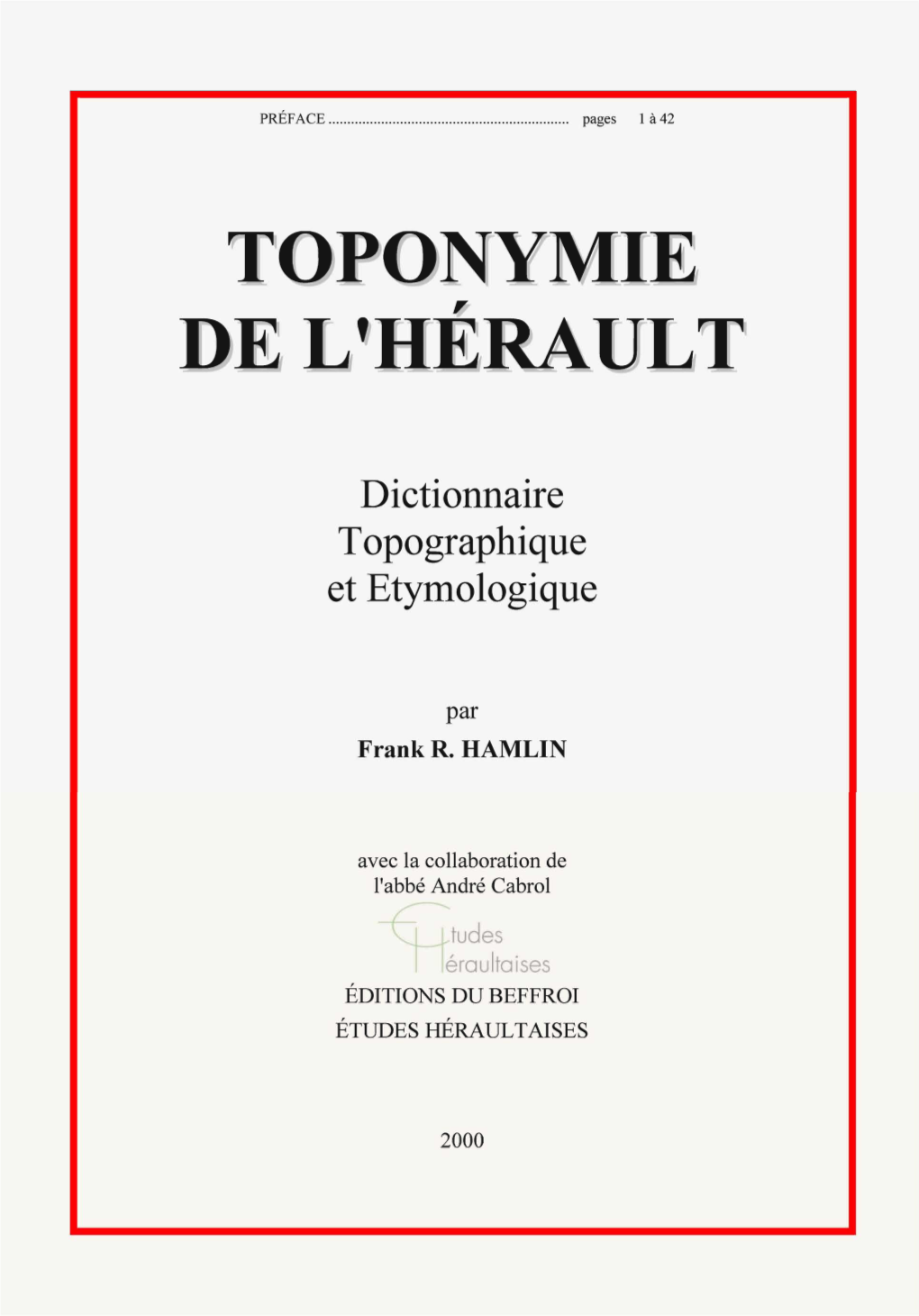 Dictionnaire Topographique Et Etymologique