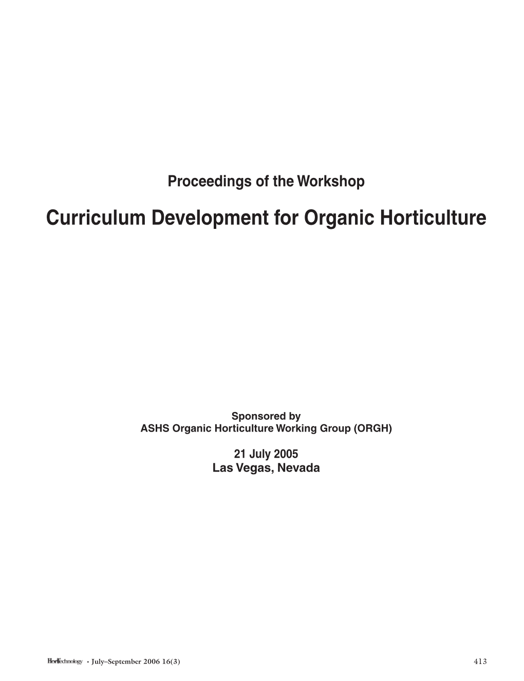 Curriculum Development for Organic Horticulture