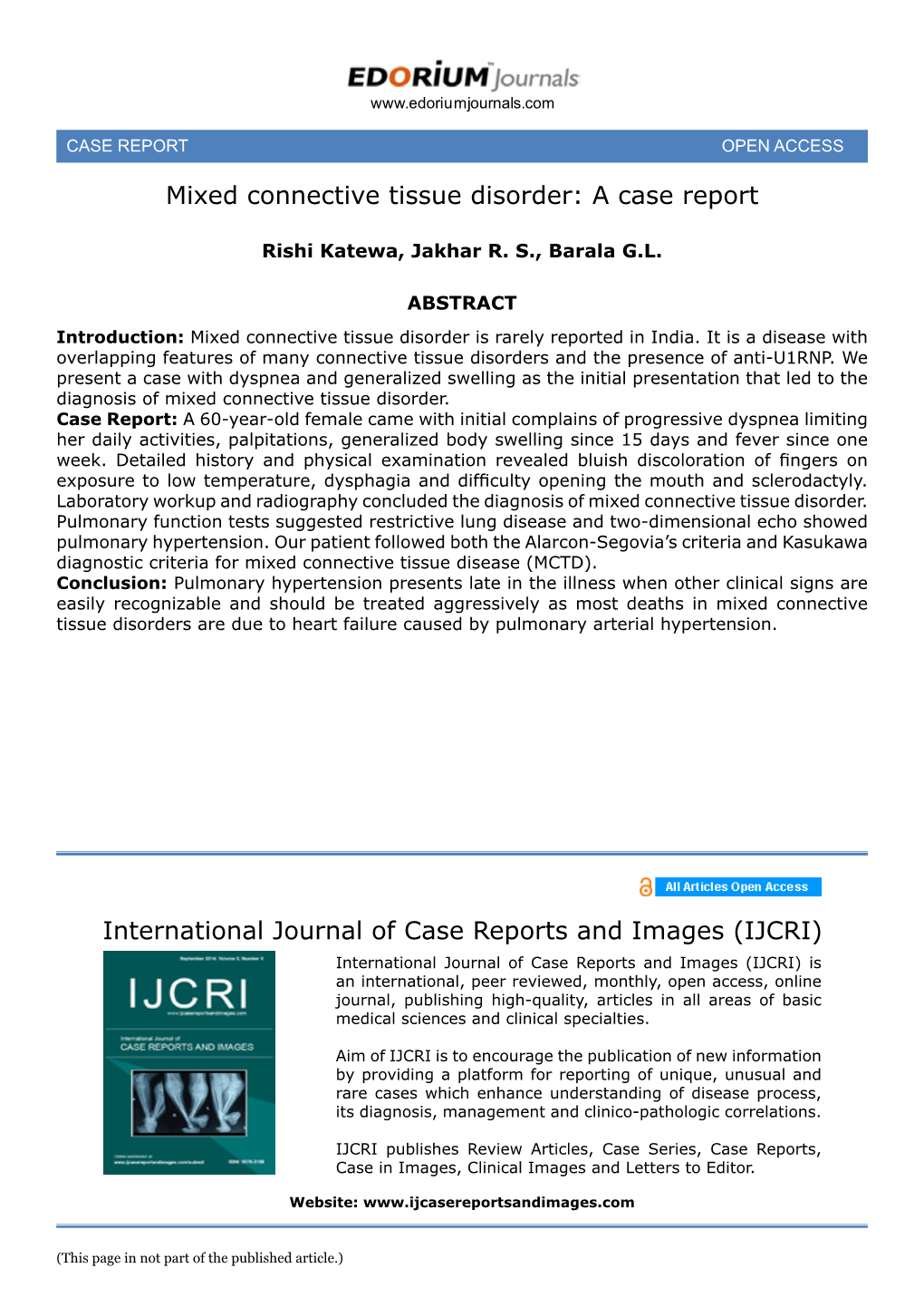 Mixed Connective Tissue Disorder: a Case Report