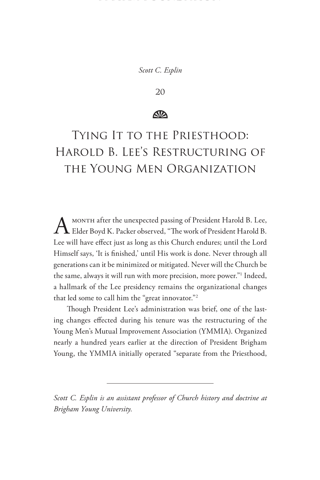 Tying It to the Priesthood: Harold B