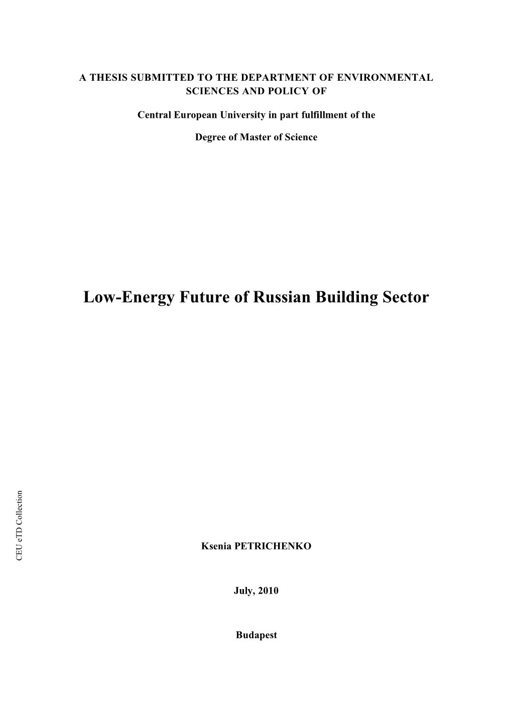 Low-Energy Future of Russian Building Sector