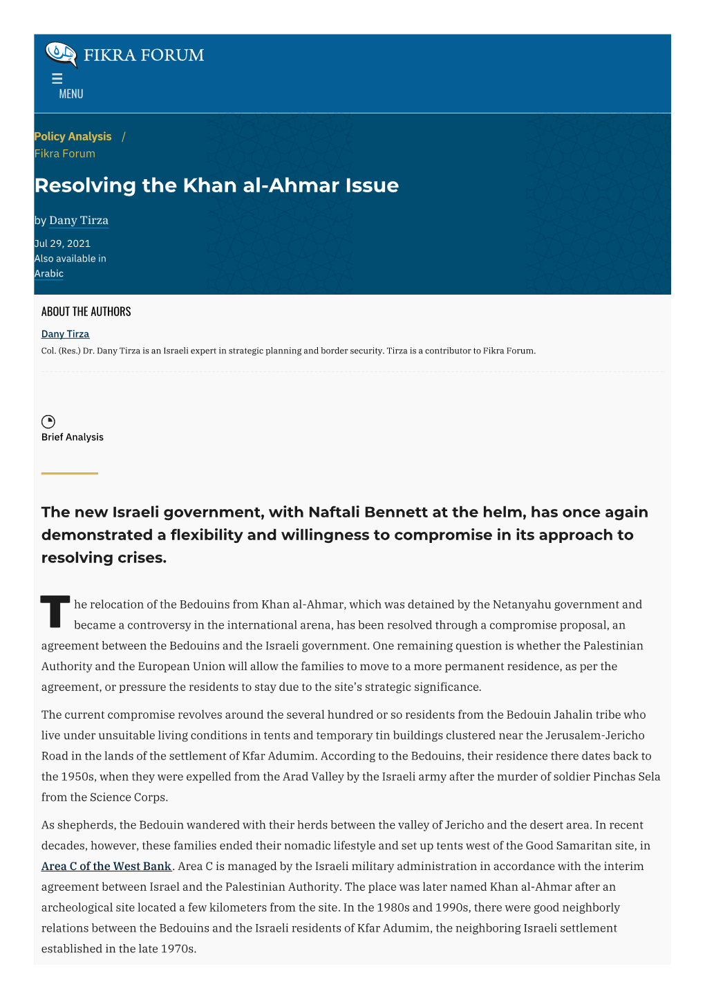 Resolving the Khan Al-Ahmar Issue | the Washington Institute