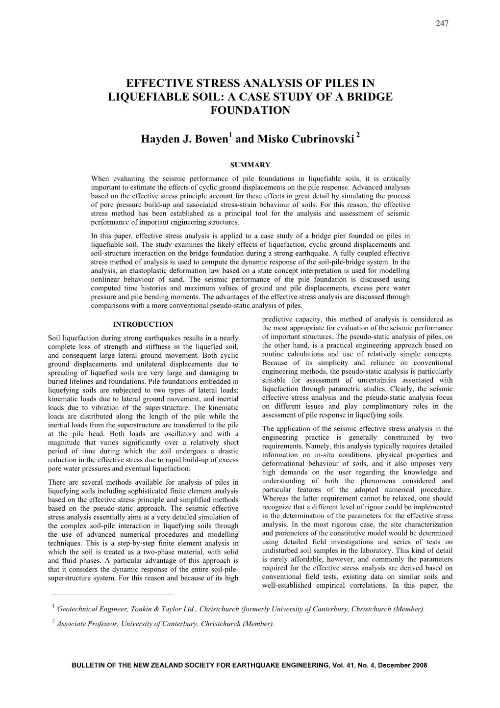 Effective Stress Analysis of Piles in Liquefiable Soil: a Case Study of a Bridge Foundation