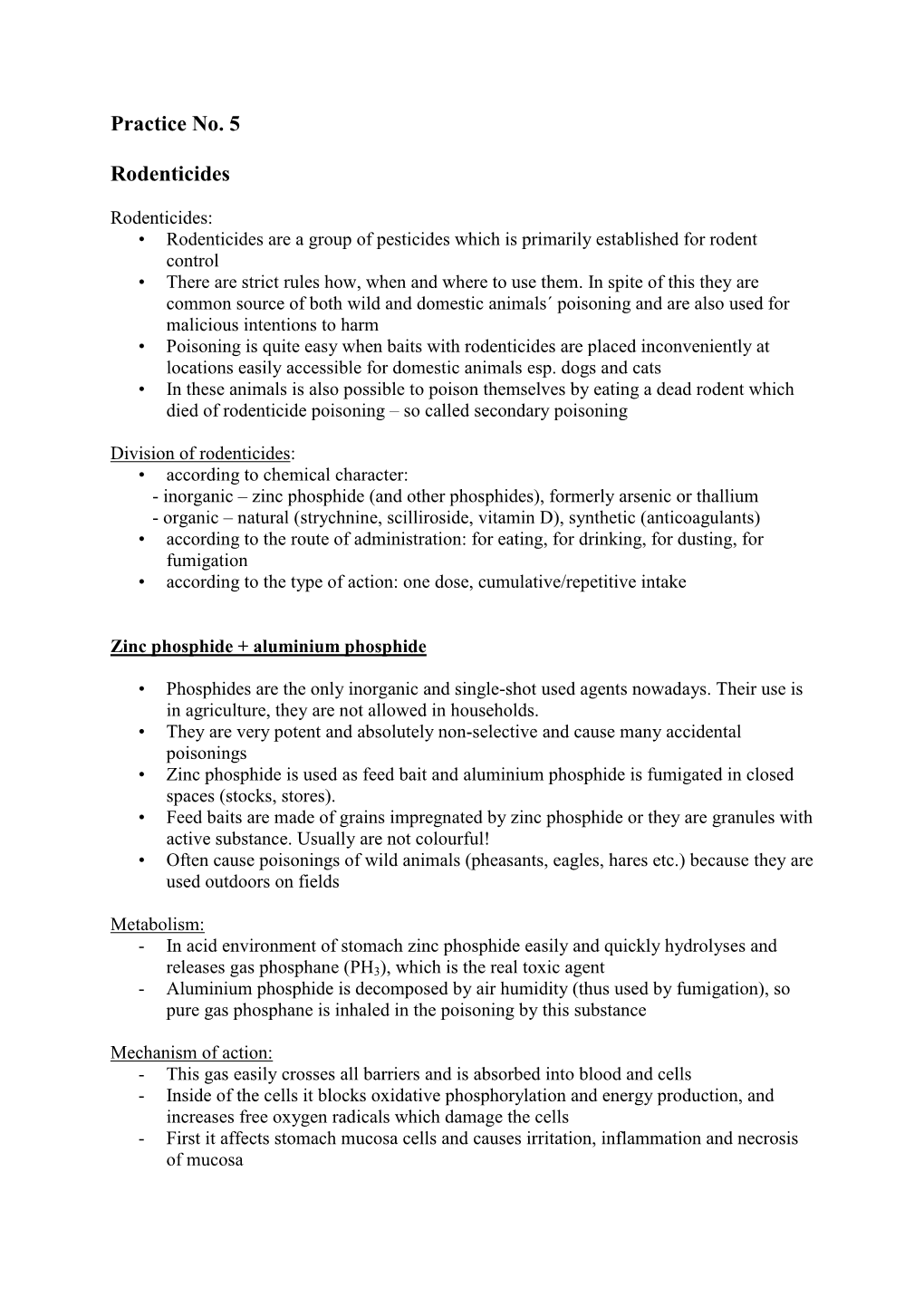 Practice No. 5 Rodenticides