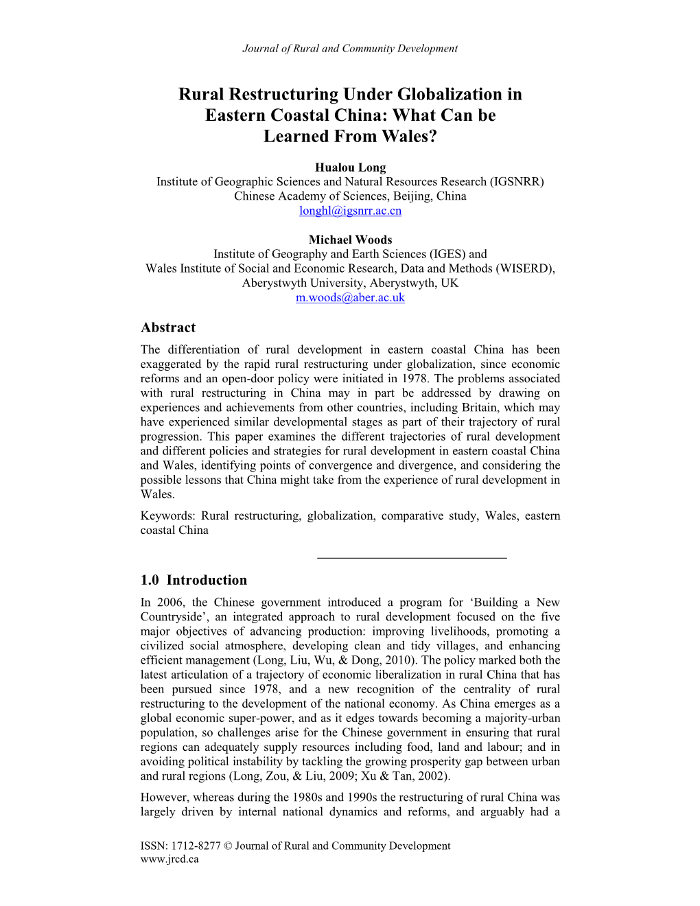 Rural Restructuring Under Globalization in Eastern Coastal China: What Can Be Learned from Wales?