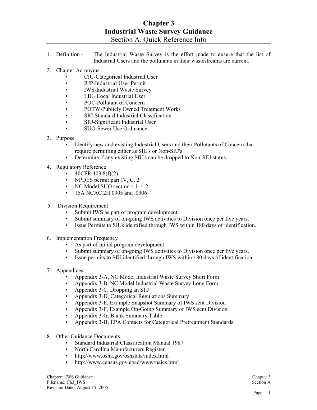 Industrial Waste Survey Guidance Section A