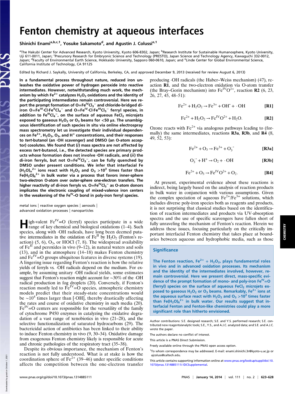 Fenton Chemistry at Aqueous Interfaces