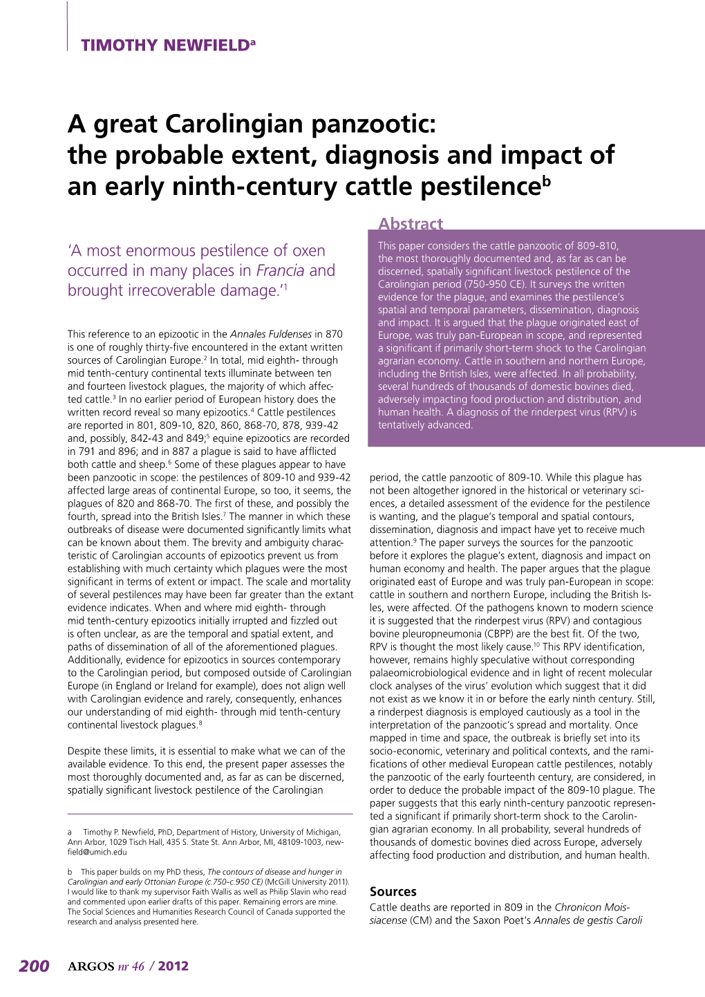 A Great Carolingian Panzootic: the Probable Extent, Diagnosis And