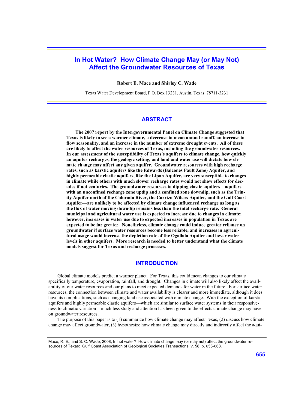 How Climate Change May (Or May Not) Affect the Groundwater Resources of Texas