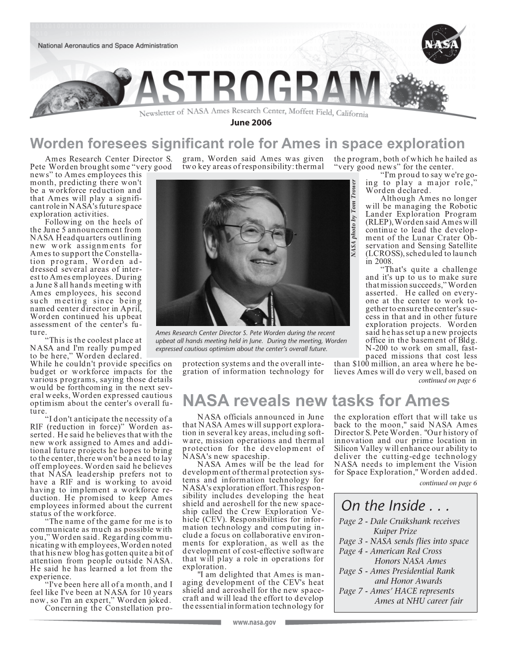Worden Foresees Significant Role for Ames in Space Exploration Ames Research Center Director S