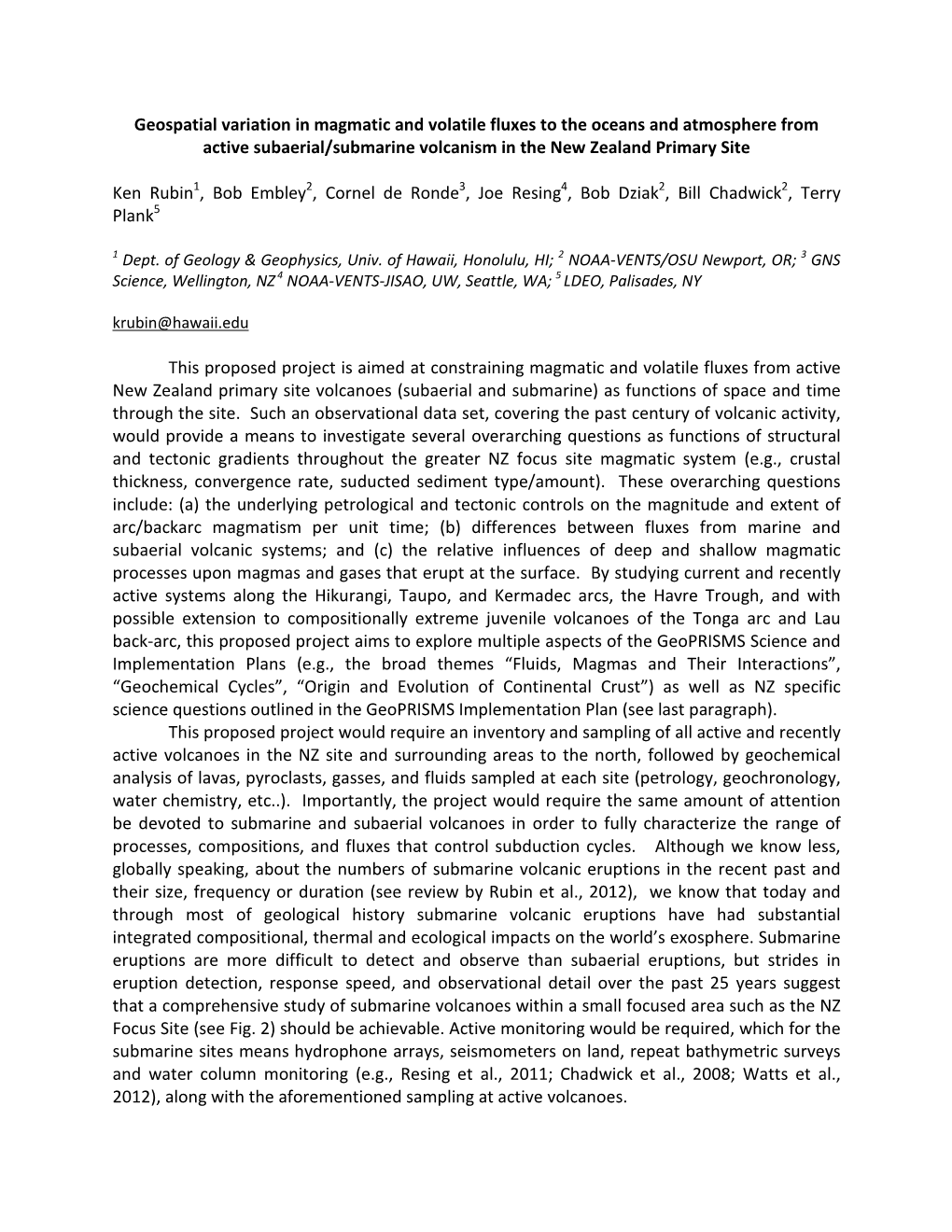 Geospatial Variation in Magmatic and Volatile Fluxes to the Oceans and Atmosphere from Active Subaerial/Submarine Volcanism in the New Zealand Primary Site