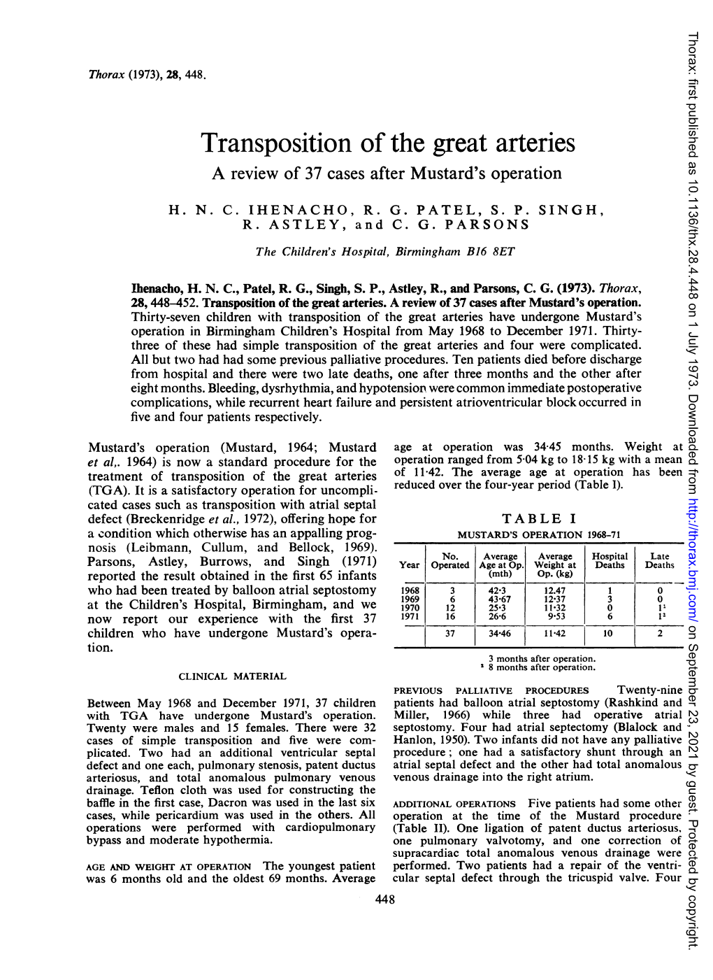 Transposition of the Great Arteries a Review of 37 Cases After Mustard's Operation