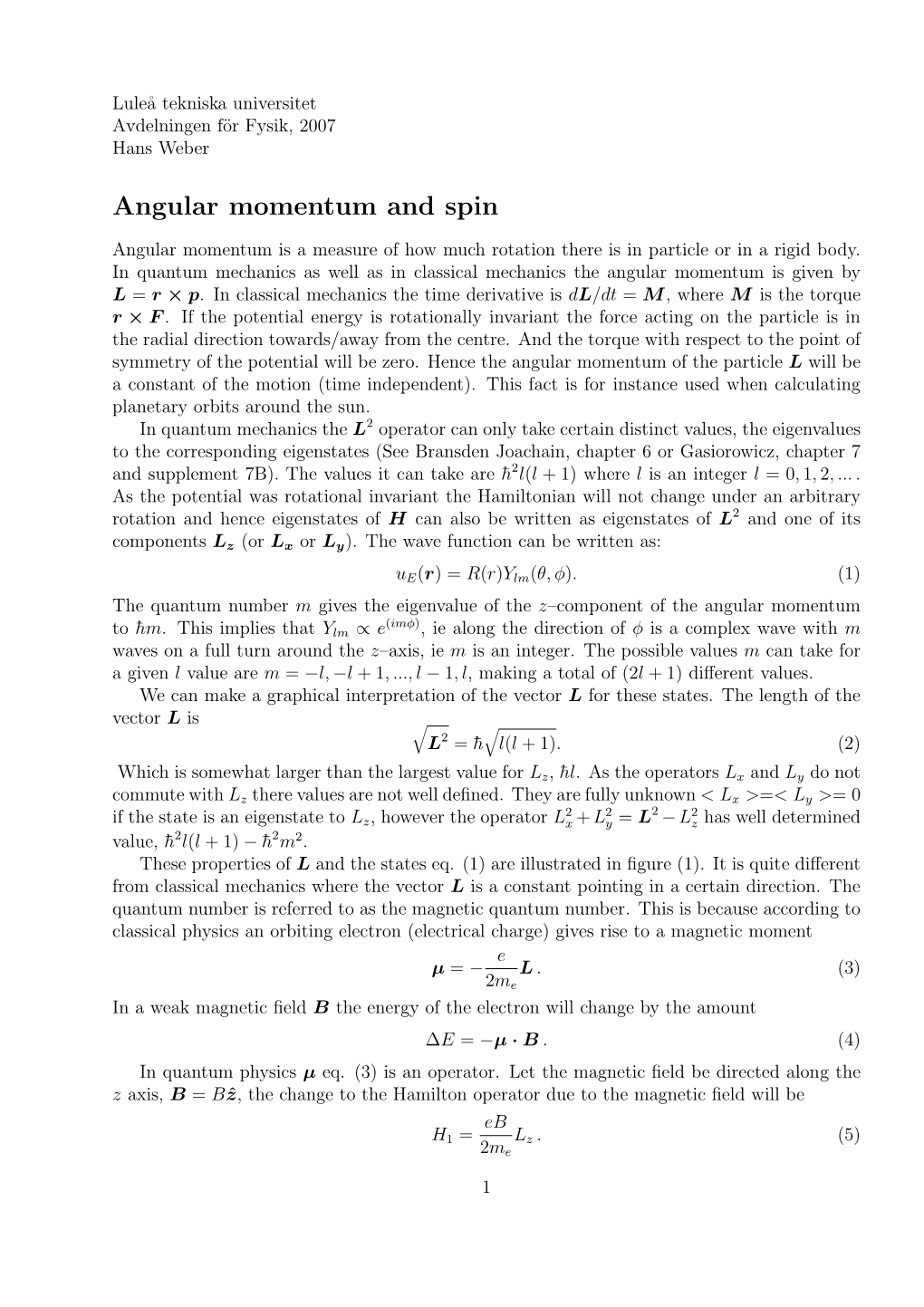 Angular Momentum and Spin