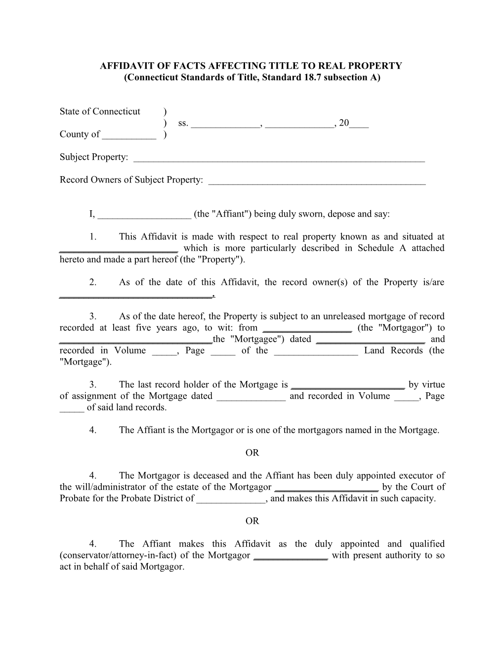 Affidavit of Facts Affecting Title to Real Property