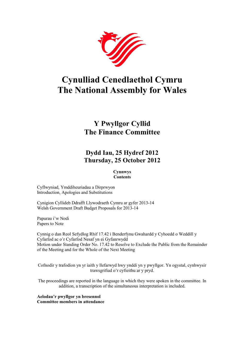 Cynulliad Cenedlaethol Cymru the National Assembly for Wales