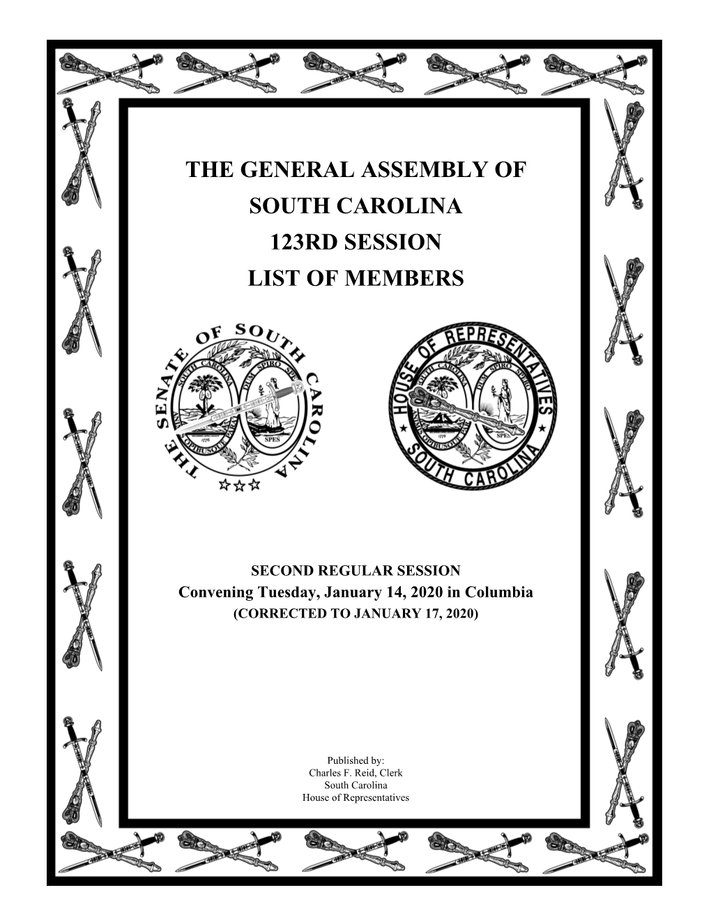 The General Assembly of South Carolina 123Rd Session List of Members