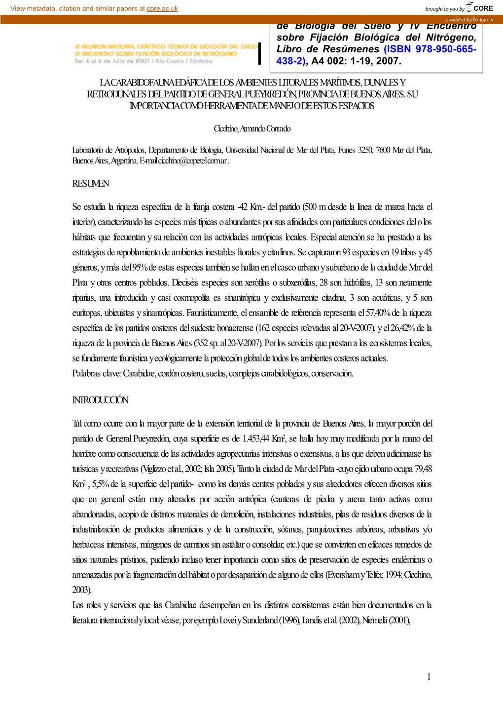 1 La Carabidofauna Edáfica De Los Ambientes Litorales