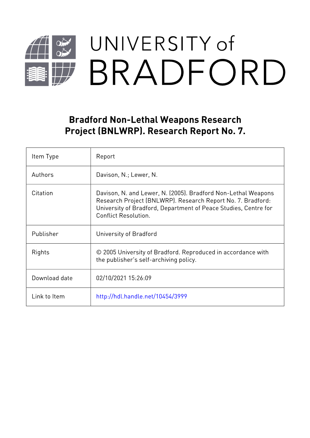 Bradford Non-Lethal Weapons Research Project (BNLWRP)