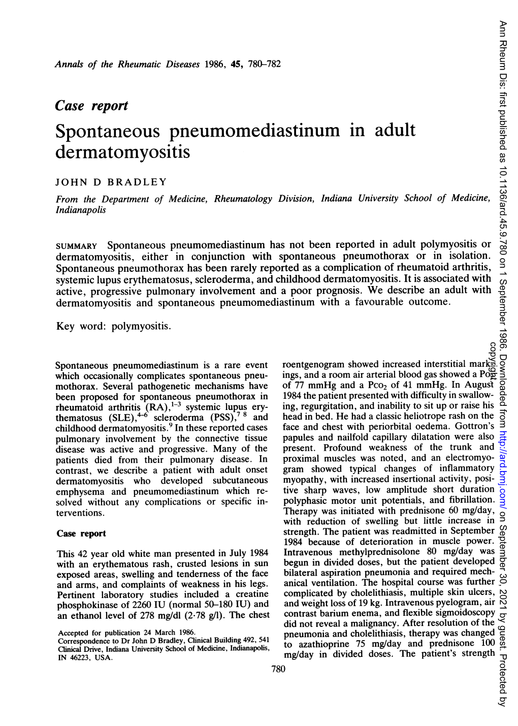 Spontaneous Pneumomediastinum in Adult Dermatomyositis