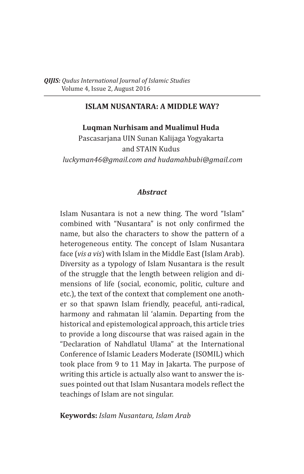 Islam Nusantara: a Middle Way?