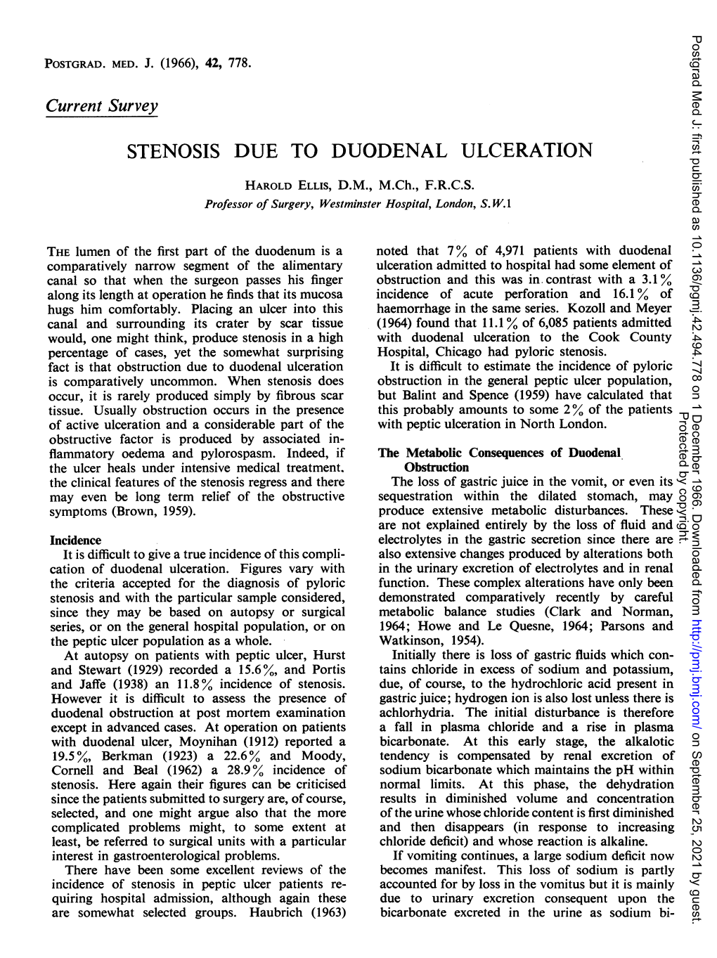 STENOSIS DUE to DUODENAL ULCERATION HAROLD ELLIS, D.M., M.Ch., F.R.C.S