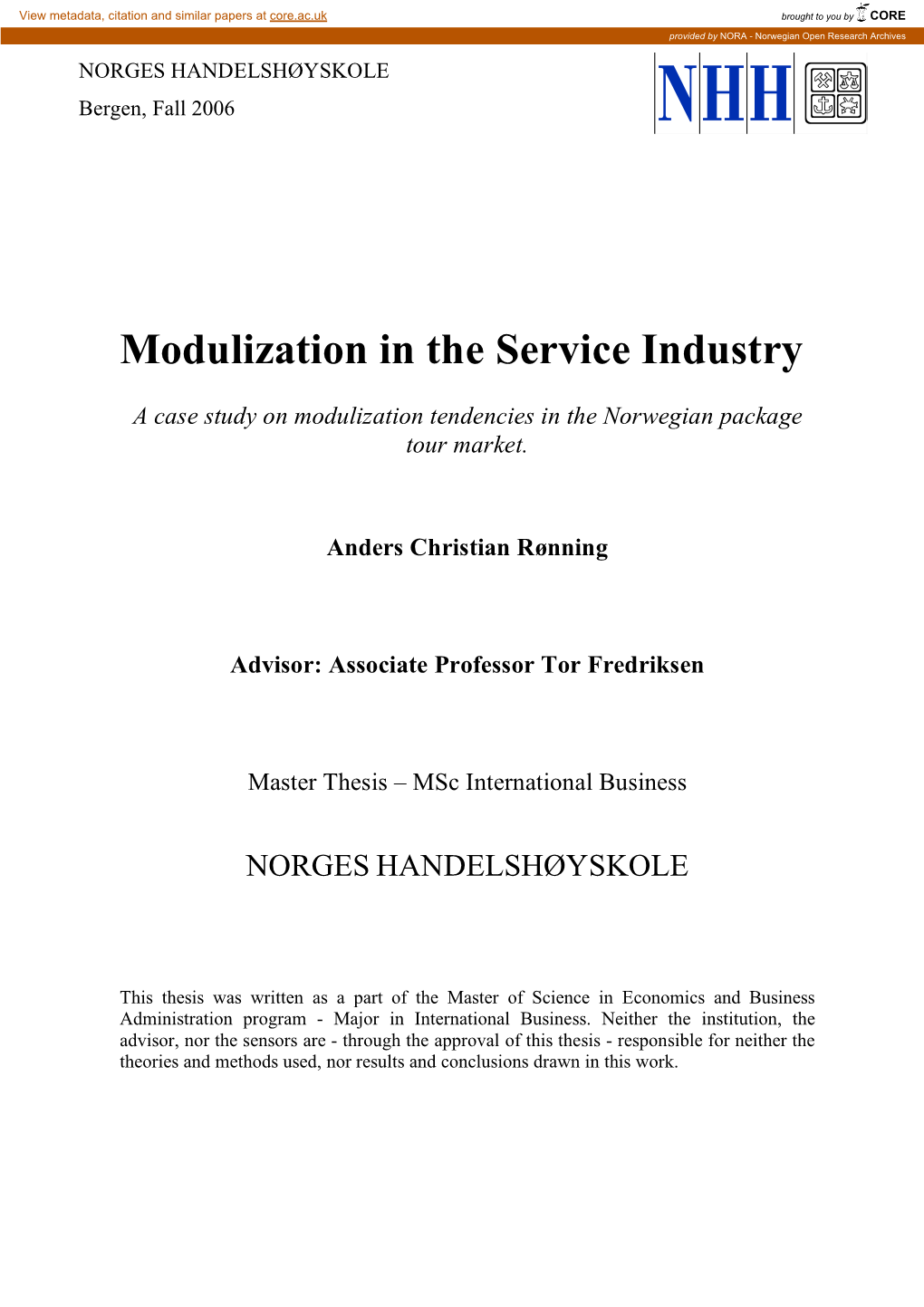 Modulization in the Service Industry