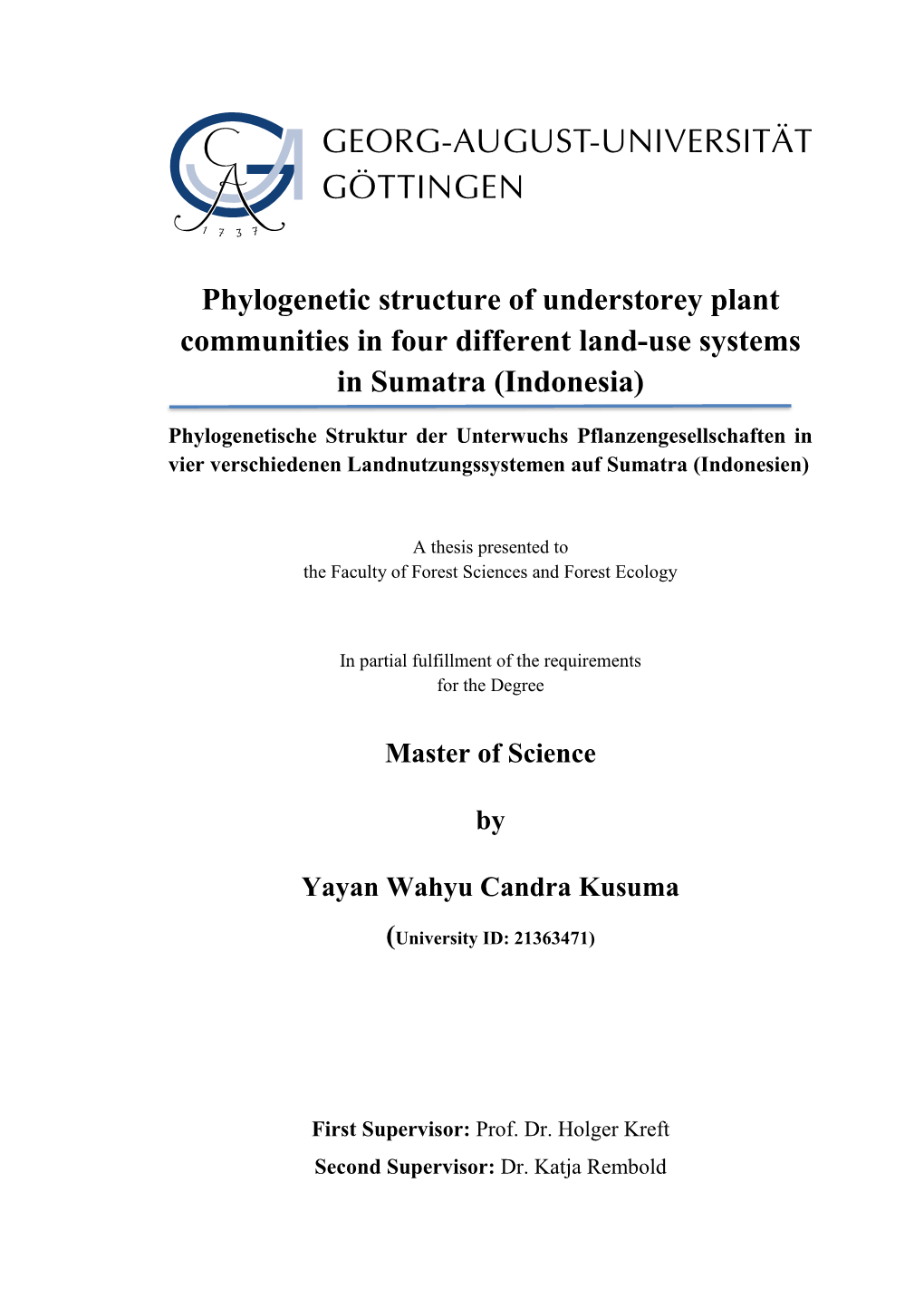 Phylogenetic Structure of Understorey Plant Communities in Four Different Land-Use Systems in Sumatra (Indonesia)