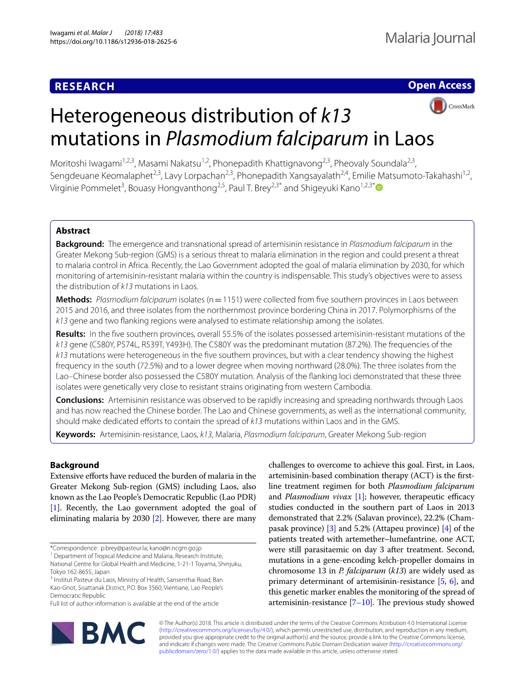 Heterogeneous Distribution of K13 Mutations in Plasmodium