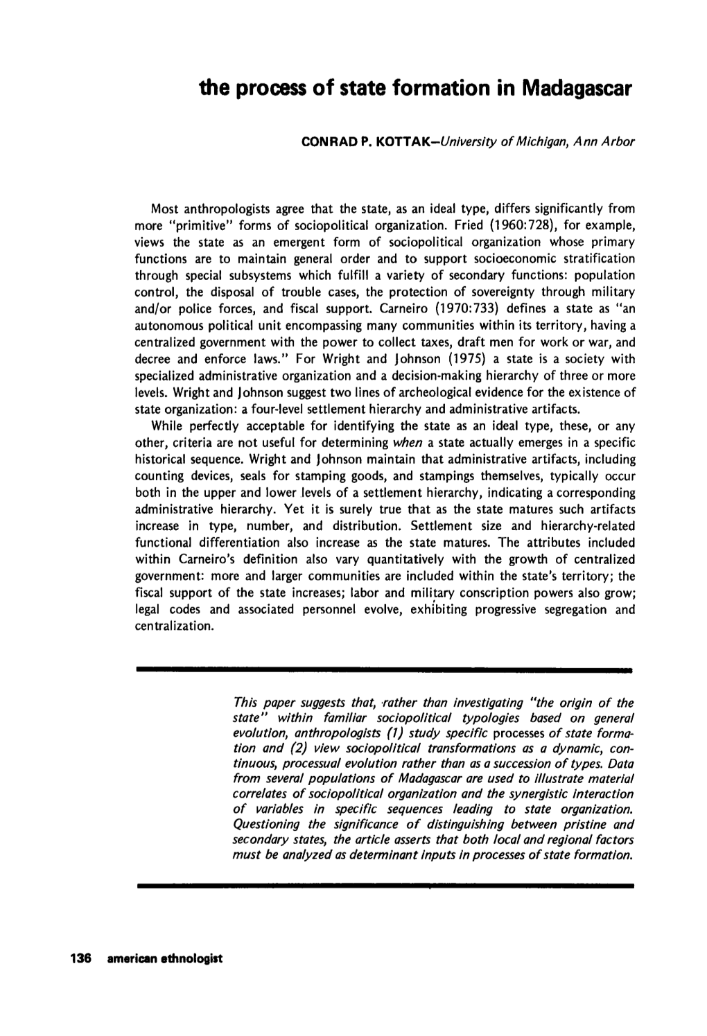 The Process of State Formation in Madagascar