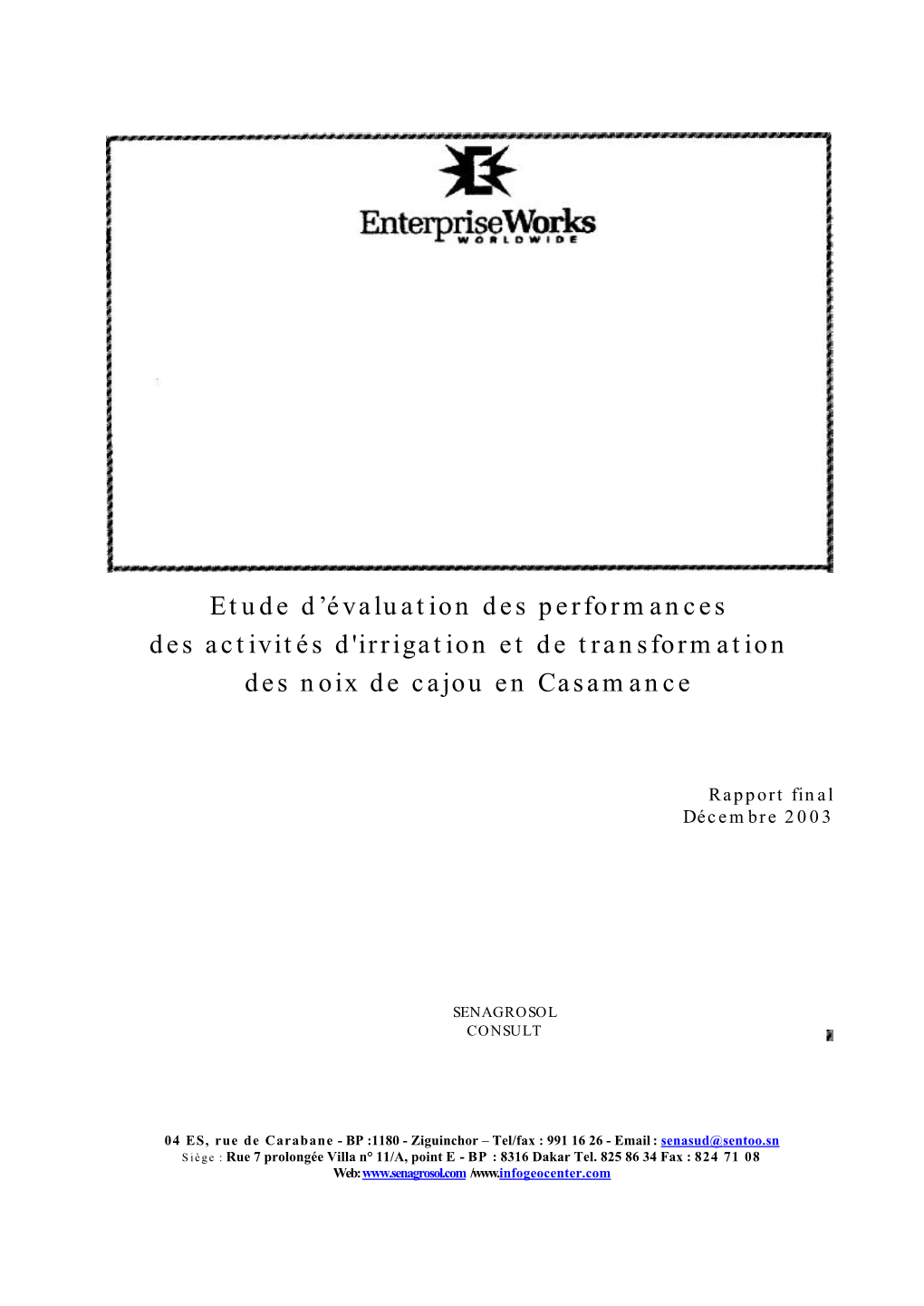 Etude D'évaluation Des Performances Des Activités D'irrigation Et De