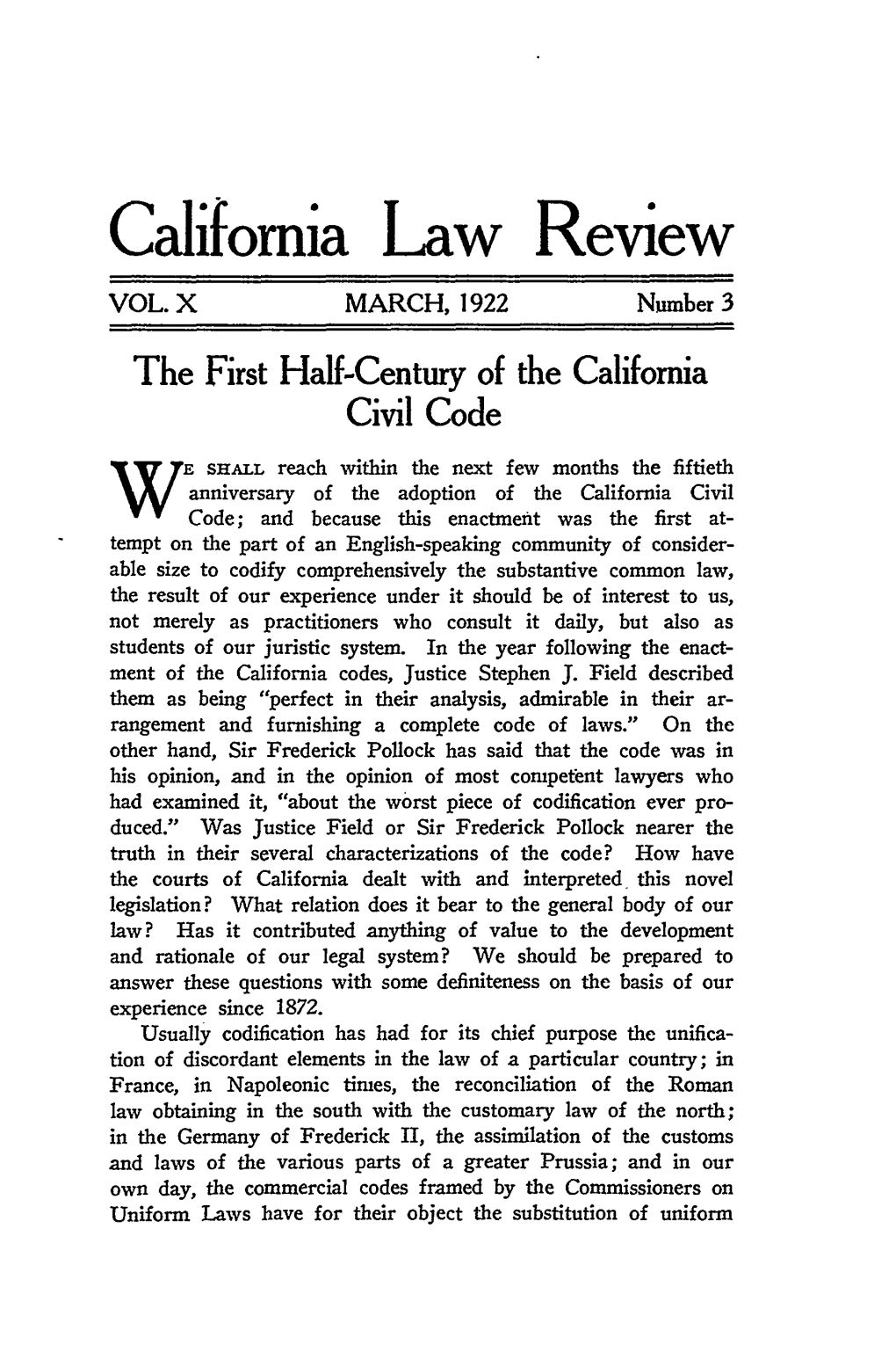 First Half-Century of the California Civil Code