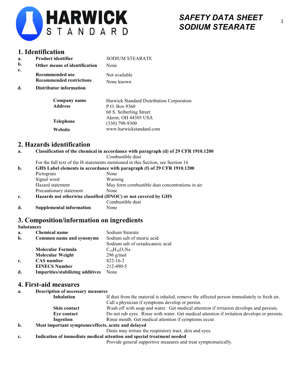 Safety Data Sheet Sodium Stearate