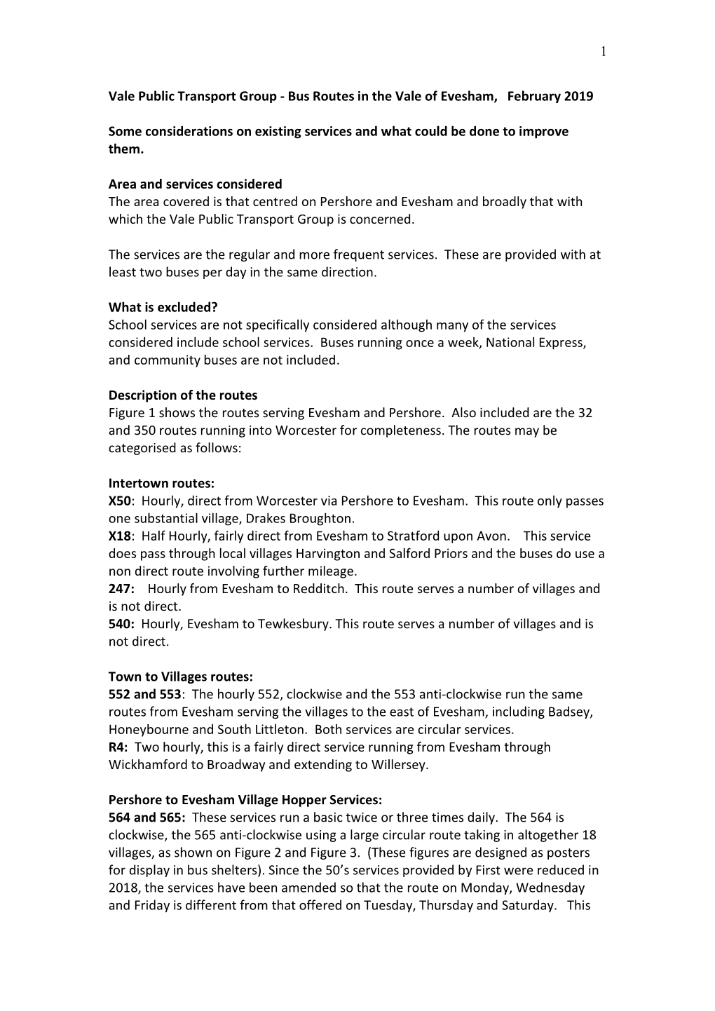 Bus Routes in the Vale of Evesham, February 2019