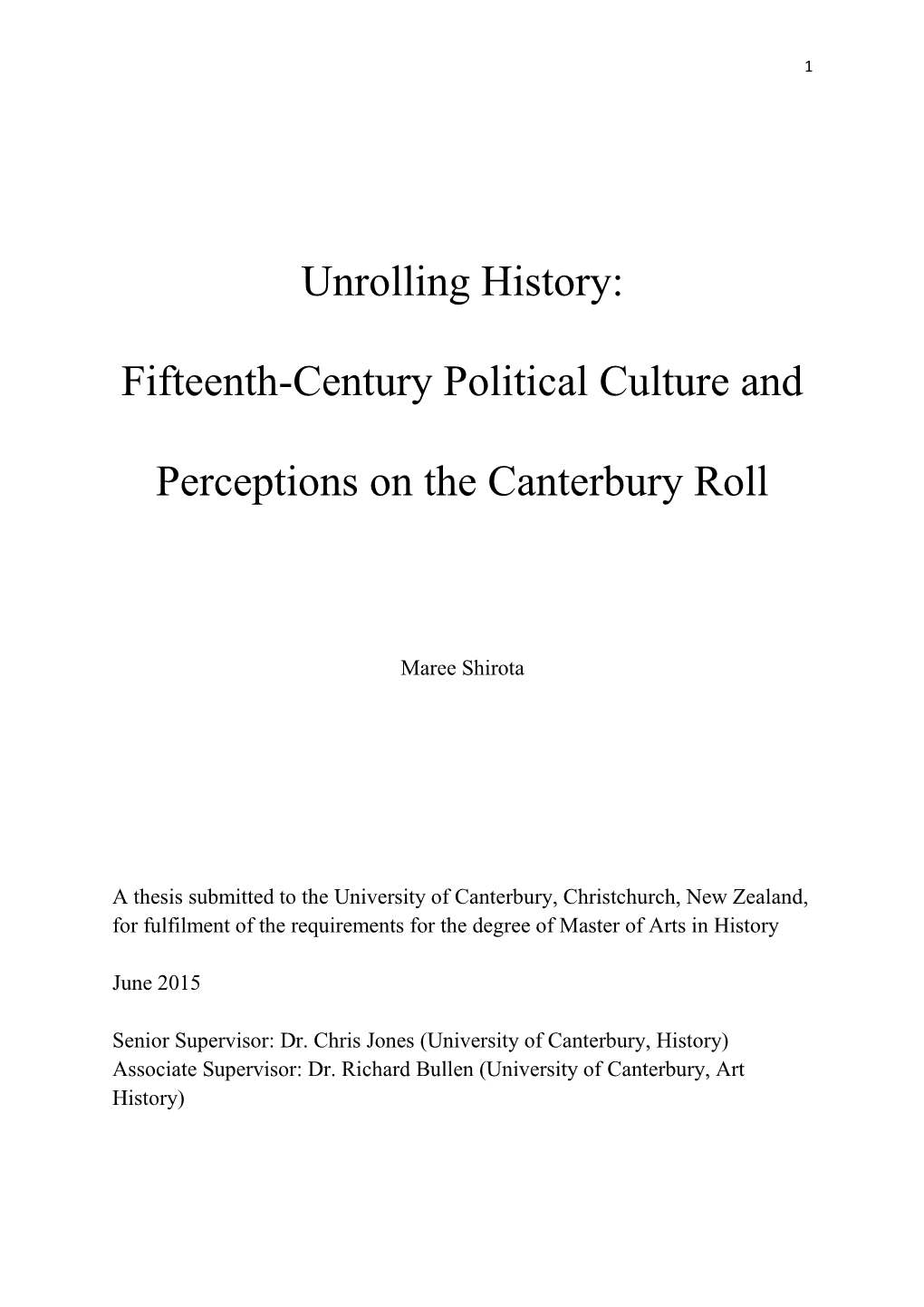 Fifteenth-Century Political Culture and Perceptions on the Canterbury Roll