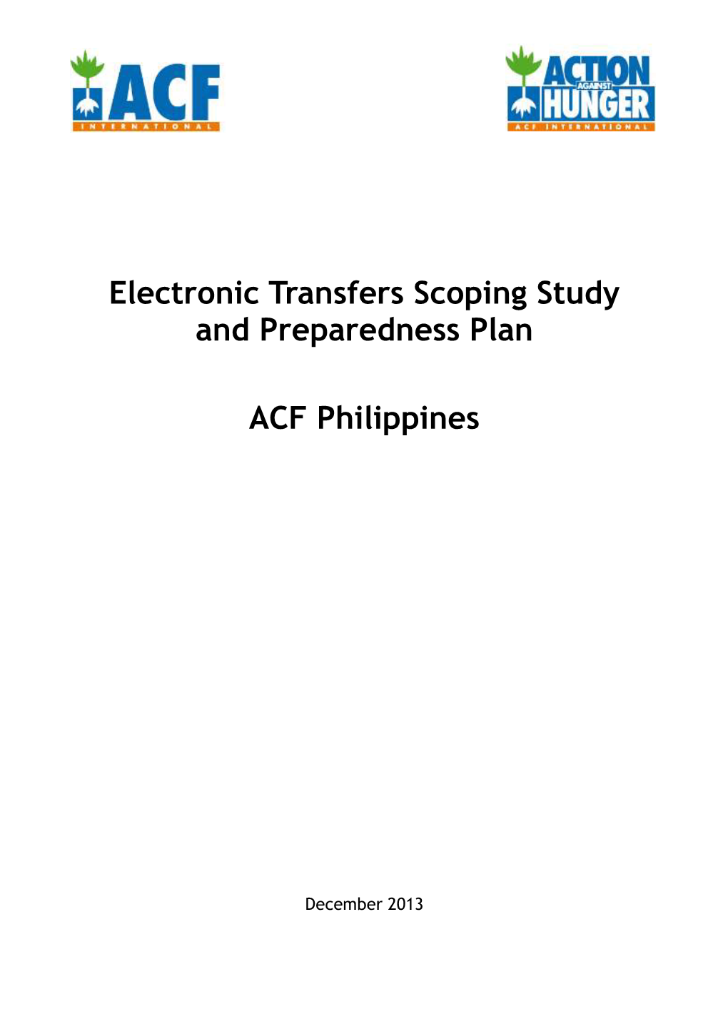 Electronic Transfers Scoping Study and Preparedness Plan ACF