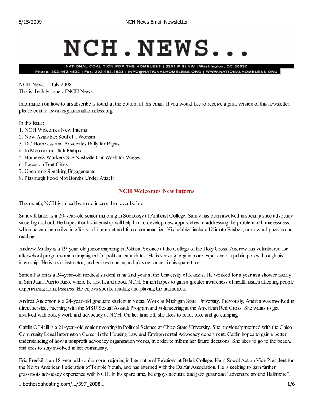 NCH News Email Newsletter