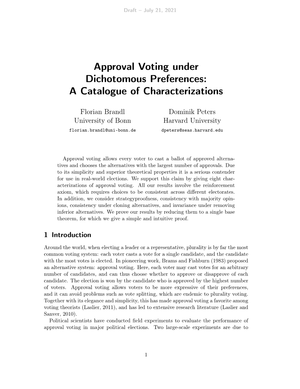 Approval Voting Under Dichotomous Preferences: a Catalogue of Characterizations