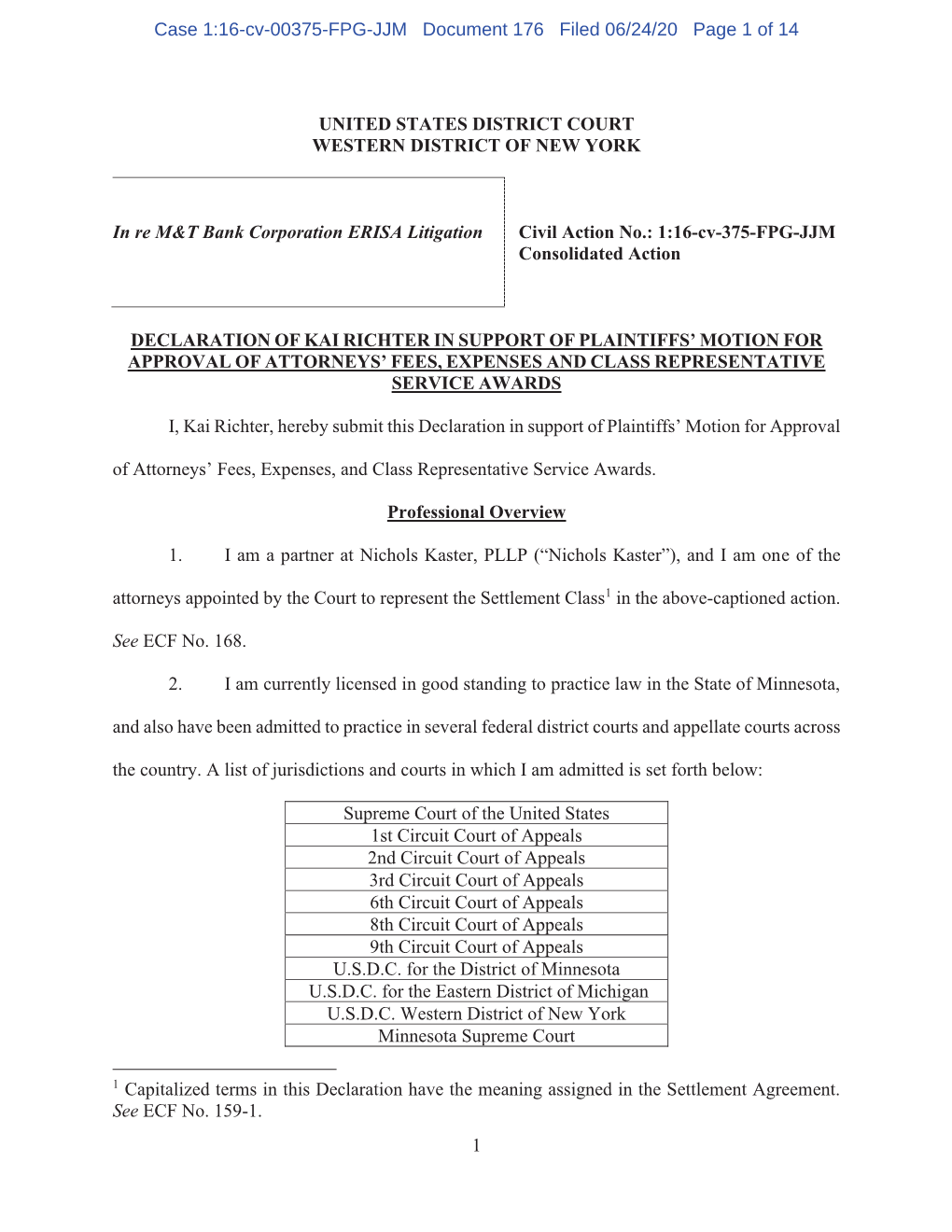 Case 1:16-Cv-00375-FPG-JJM Document 176 Filed 06/24/20 Page 1 of 14