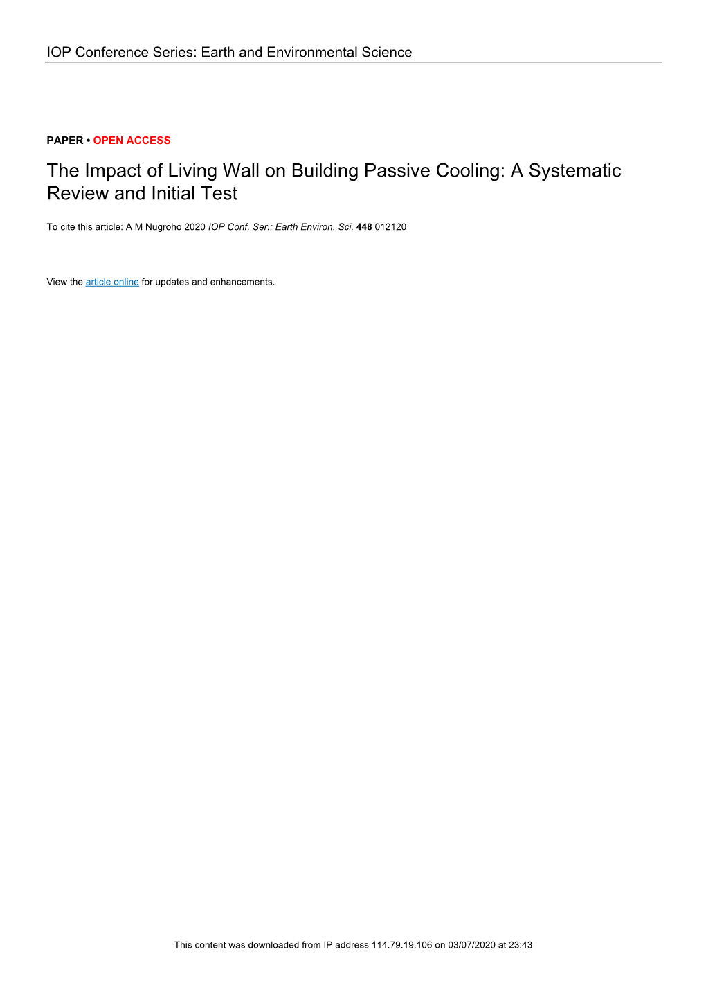 The Impact of Living Wall on Building Passive Cooling: a Systematic Review and Initial Test