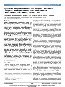 Agonist and Antagonist of Retinoic Acid Receptors Cause Similar Changes in Gene Expression and Induce Senescence-Like Growth Arrest in MCF-7 Breast Carcinoma Cells