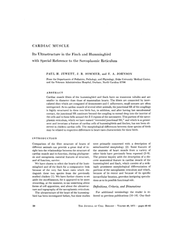 CARDIAC MUSCLE Its Ultrastructure in the Finch and Hummingbird with Special Reference to the Sarcoplasmic Reticulum