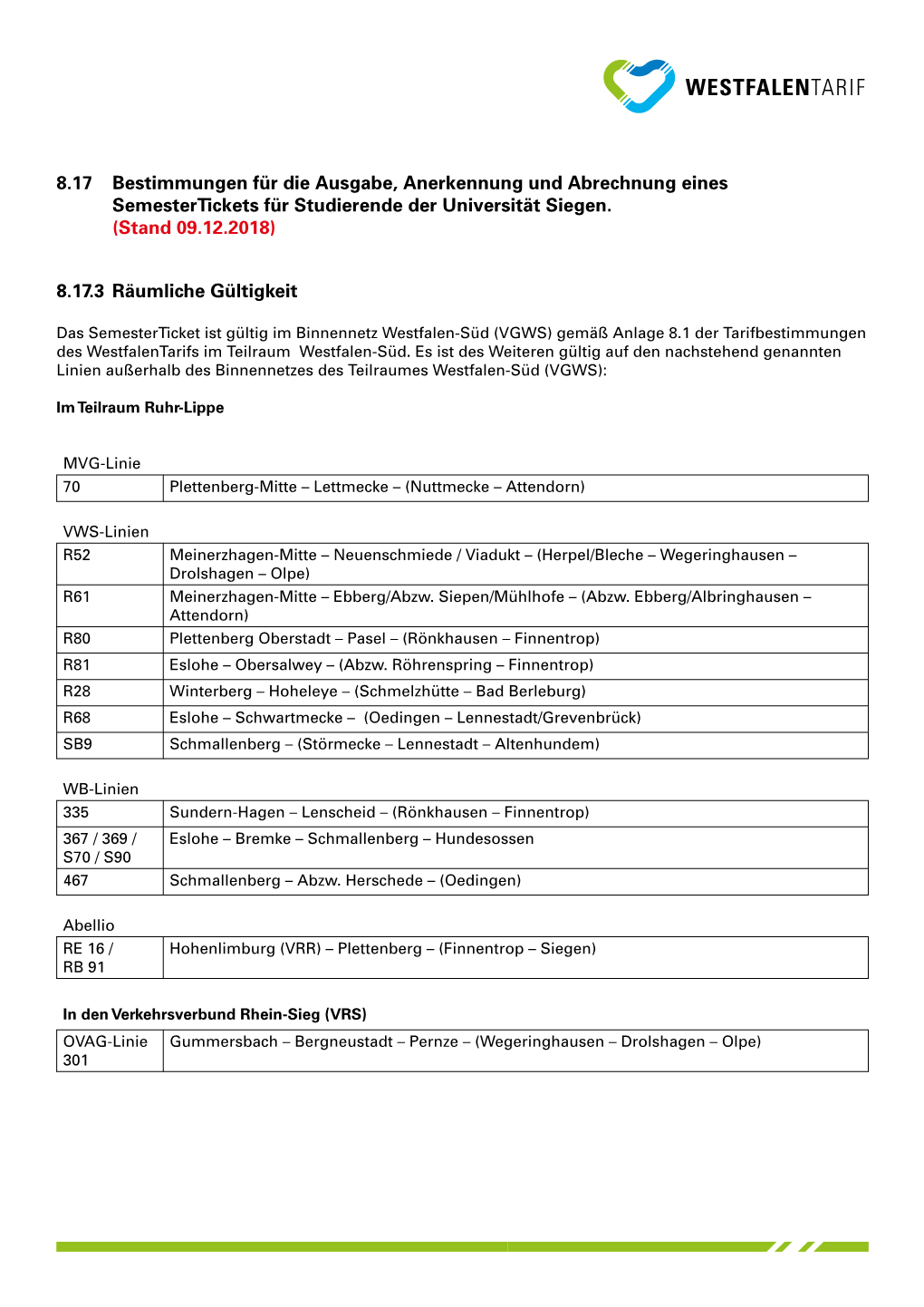 8.17 Bestimmungen Für Die Ausgabe, Anerkennung Und Abrechnung Eines Semestertickets Für Studierende Der Universität Siegen