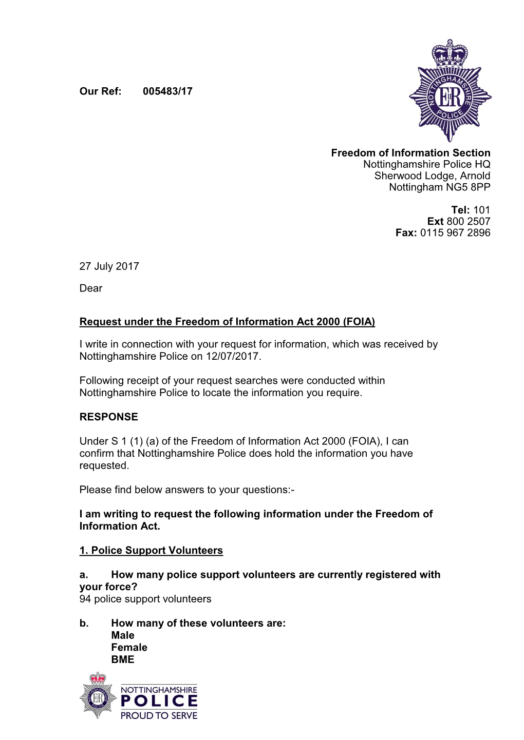 Police Support Volunteers FOI 5483-17